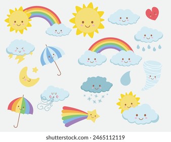 Collection of cartoon weather signs Vector