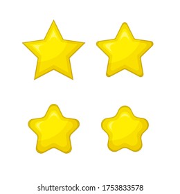 Collection of cartoon yellow stars of different shapes. Isolated stars for icon, game, logo, design element. Flat vector illustration.