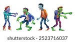 Collection of cartoon zombie characters with different poses. Vector illustration