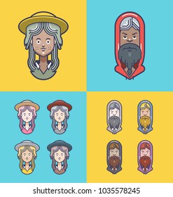Collection of cartoons - human heads, avatars. Can be used as sample profile pictures.
