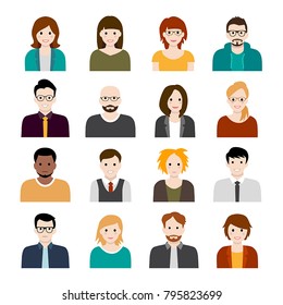 Collection of cartoons - human heads, avatars. Can be used as sample profile pictures.