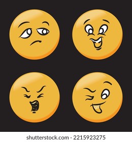 A collection of cartoons with various facial expressions. A set of emojis with different face shapes and expressions