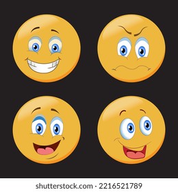 A collection of cartoons with various facial expressions. A set of emojis with different face shapes and expressions
