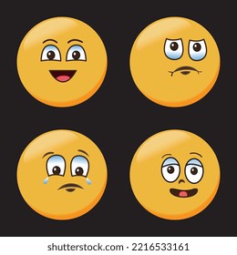 A collection of cartoons with various facial expressions. A set of emojis with different face shapes and expressions
