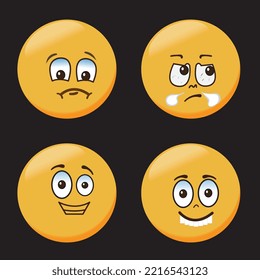 A collection of cartoons with various facial expressions. A set of emojis with different face shapes and expressions
