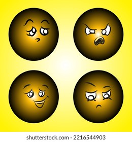 A collection of cartoons with various facial expressions. A set of emojis with different face shapes and expressions
