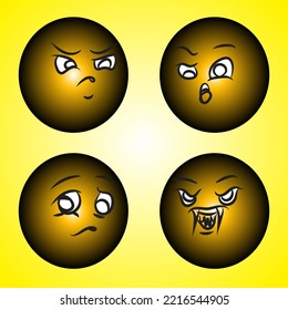 A collection of cartoons with various facial expressions. A set of emojis with different face shapes and expressions
