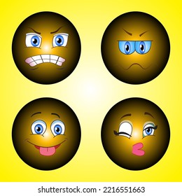 A collection of cartoons with various facial expressions. A set of emojis with different face shapes and expressions
