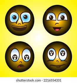 A collection of cartoons with various facial expressions. A set of emojis with different face shapes and expressions
