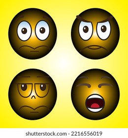 A collection of cartoons with various facial expressions. A set of emojis with different face shapes and expressions
