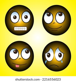 A collection of cartoons with various facial expressions. A set of emojis with different face shapes and expressions
