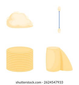 Colección de iconos vectoriales de estilo de dibujos animados que incluyen una nube, fósforo, panqueques y servilletas