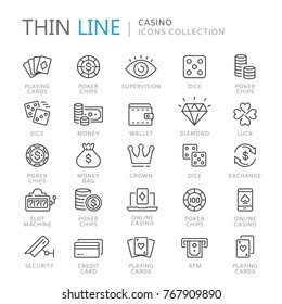 Collection of casino thin line icons