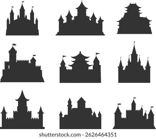 A collection of castle silhouettes for artwork compositions