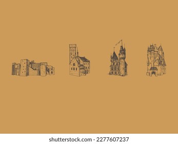 Collection of Castles. Vector Illustration