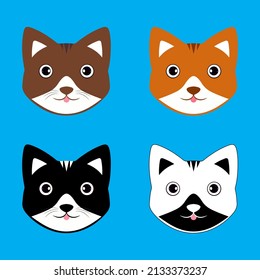 Collection of cat cartoon face design icon. Pack of happy cat cartoon face vector illustration. 