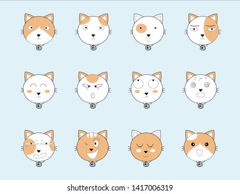 Collection of cat face emotion cartoon design