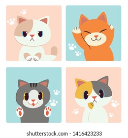 The collection of cat in the frame with white footstep on pastel background 
 in flat vector style. Illustration about
for background, graphic,banner, sticker label and greeting card.