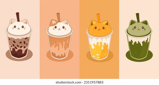 Collection of cat mugs, coffee, Thai tea, green legs, honey