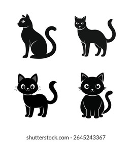 Collection of cat silhouette vector set illustration on white background
