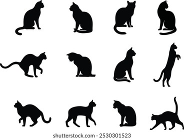 A collection of cat silhouettes for artwork compositions