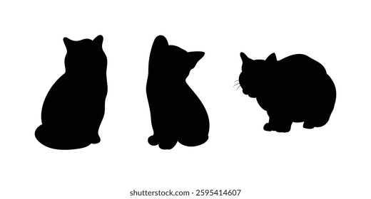 Collection of cat silhouettes in various poses. Cat silhouettes collection, black cat poses vector, feline clipart set, cute kitty silhouettes, isolated pet icons, playful cat shapes