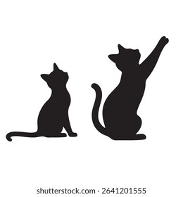 Collection of cat silhouettes in various poses isolated on background