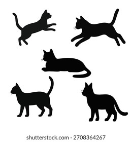 Colección de siluetas de gatos en varias poses aisladas, perfecto para Elementos de diseño