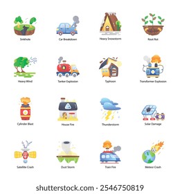 Collection of Catastrophes Flat Icons 

