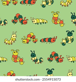 Collection of Caterpillar Vector Seamless Pattern illustration Design