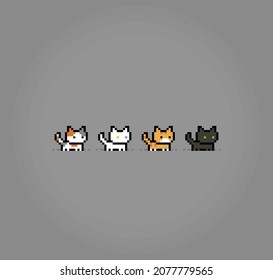 collection of cats in 8 bit pixel art. Animals for game assets in vector illustration.