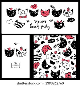 Collection cats. Cute Faces. Seamless pattern