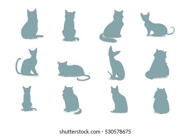 Collection Cats of Different Breeds. Vector isolated cat silhouette 