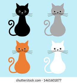 Collection Cats of Different Colors. Vector isolated cat on blue background. Vector illustration of home pets with cute faces