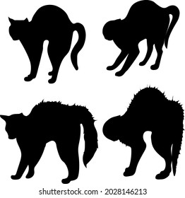 Collection Of Cats. The Cat's Hair Stands On End. Illustration For Halloween Black Cat