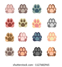 Collection of cat's paws, flat style, cartoon style on white background