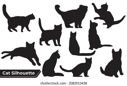 Collection of cats Silhouette in different positions