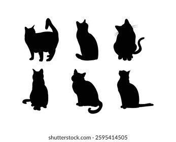 Collection of cats silhouette isolated vector. Cats silhouette collection, vector feline poses, black cat illustrations, isolated pet silhouettes, playful kitten clipart, elegant feline shapes