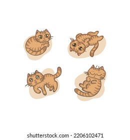 Collection of cats sleeping, playing, cute cats. Pet animals isolated on white background. Flat cartoon vector illustration. Stickers kittens in different emotions, poses in hand drawn style.