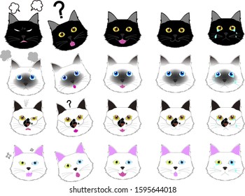 A collection of cats in vectors with different expressions
