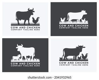 collection of cattle logo Set vector. Cow and chicken design