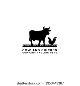 collection of cattle logo vector. Cow and chicken design - Vector