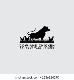 collection of cattle logo vector. Cow and chicken design - Vector