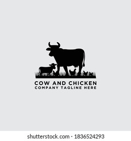 colección del vector del logotipo bovino. Diseño de vaca y pollo - Vector