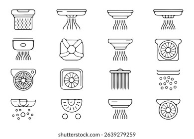 Collection of ceiling fan and air conditioner silhouettes in a minimalist line art style.
