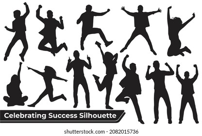 Collection of celebrating success Silhouette in different positions