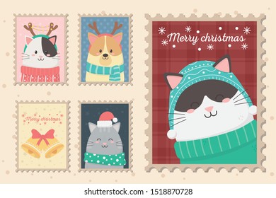 collection celebration happy christmas stamps