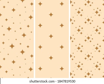 Collection of celestial patterns - seamless. Boho magic background with golden stars. Vector doodle texture.