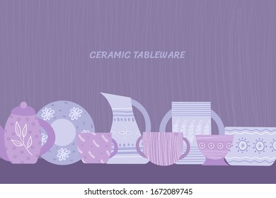 
A collection of ceramic dishes. Vector illustration