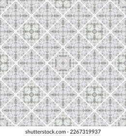 A collection of ceramic tiles in retro colors. A set of square patterns in ethnic style.
